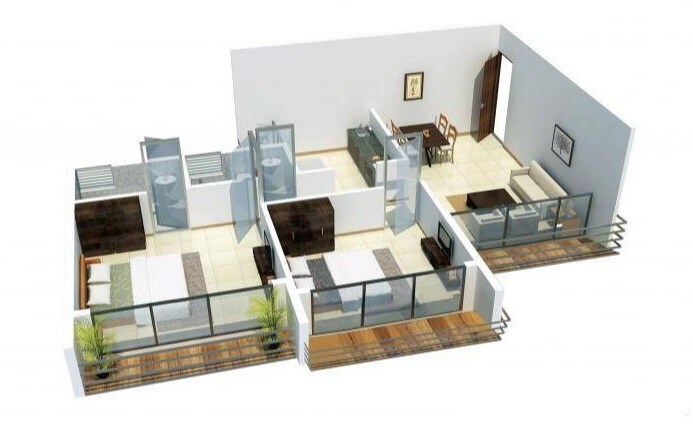 Floor plan of 2 BHK 605 Sq. Ft. Apartment in Royale City Asangaon, Thane