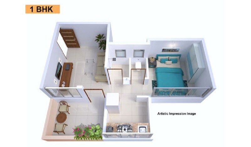 Floor plan of 1 BHK 324 Sq. Ft. Apartment in Royale Tulip, Thane