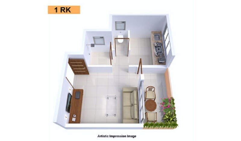 Floor plan of 242 Sq. Ft. Studio in Royale Tulip, Thane