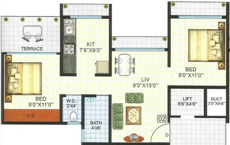 2 BHK 495 Sq. Ft. Apartment