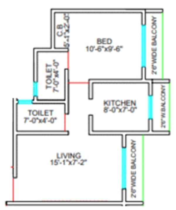 Floor plan of 1 BHK 383 Sq. Ft. Apartment in RR Hill Galaxy, Thane