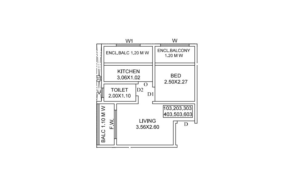 Floor plan of 1 BHK 263 Sq. Ft. Apartment in Ruby Height, Thane