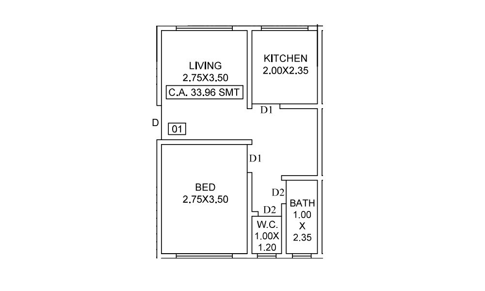 Floor plan of 1 BHK 385 Sq. Ft. Apartment in Ruby Height, Thane