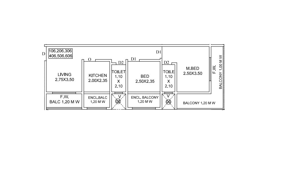 Floor plan of 2 BHK 475 Sq. Ft. Apartment in Ruby Height, Thane