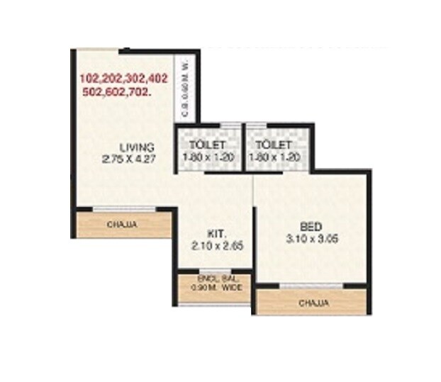 Floor plan of 1 BHK 318 Sq. Ft. Apartment in Rudis Sunanda Circle, Thane