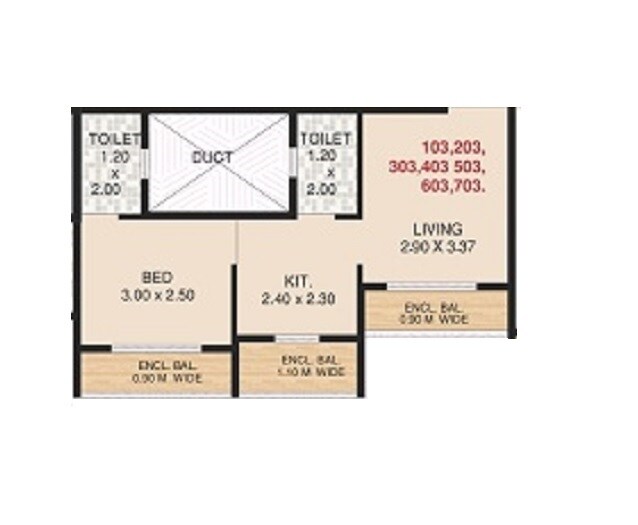Floor plan of 1 BHK 369 Sq. Ft. Apartment in Rudis Sunanda Circle, Thane