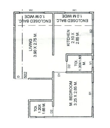 Floor plan of 1 BHK 363 Sq. Ft. Apartment in Rudraa Moreshwar Pride, Thane