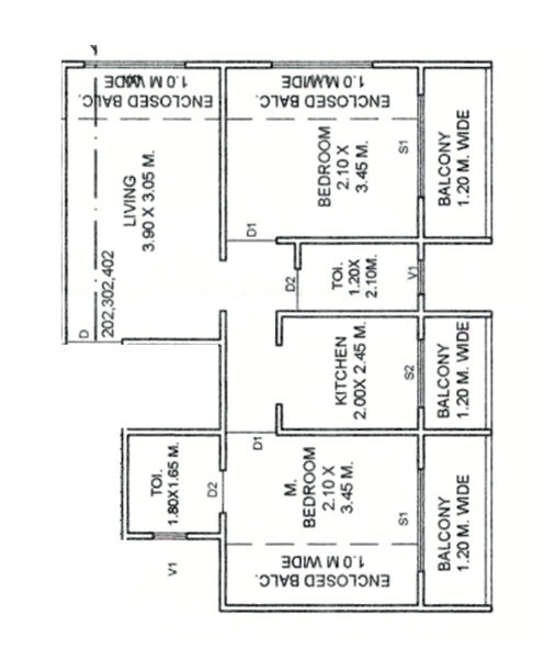 Floor plan of 2 BHK 441 Sq. Ft. Apartment in Rudraa Moreshwar Pride, Thane