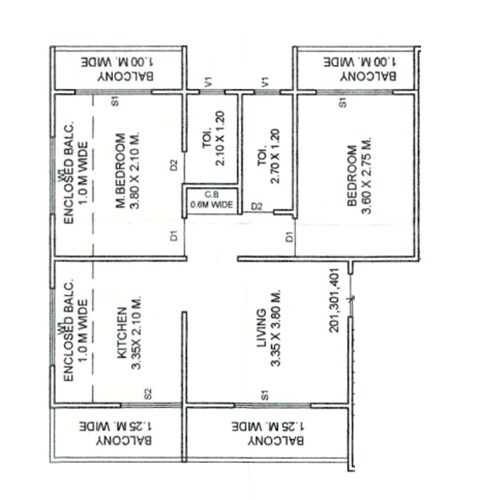 Floor plan of 2 BHK 552 Sq. Ft. Apartment in Rudraa Moreshwar Pride, Thane