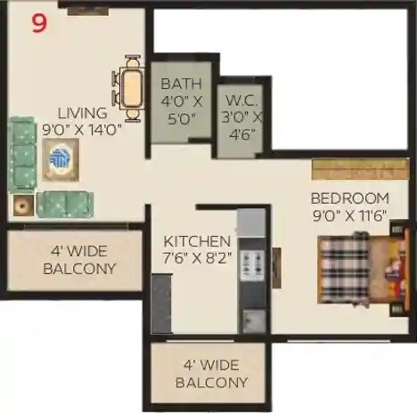 Floor plan of 1 BHK 450 Sq. Ft. Apartment in Rugi Colonia, Thane