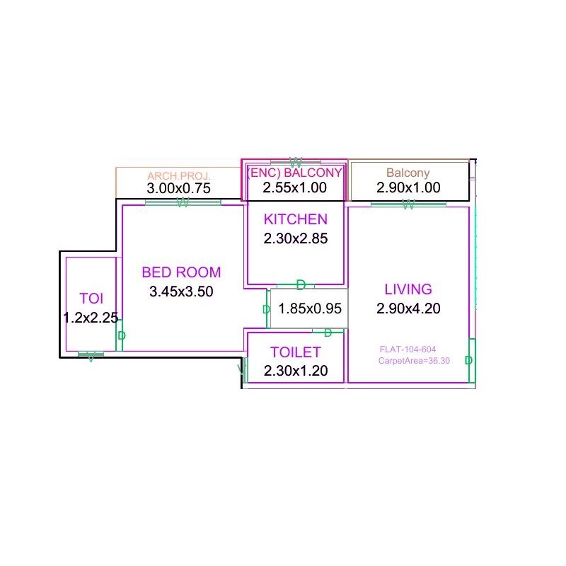 Floor plan of 1 BHK 391 Sq. Ft. Apartment in Rui Shree Nirmala Heights, Thane