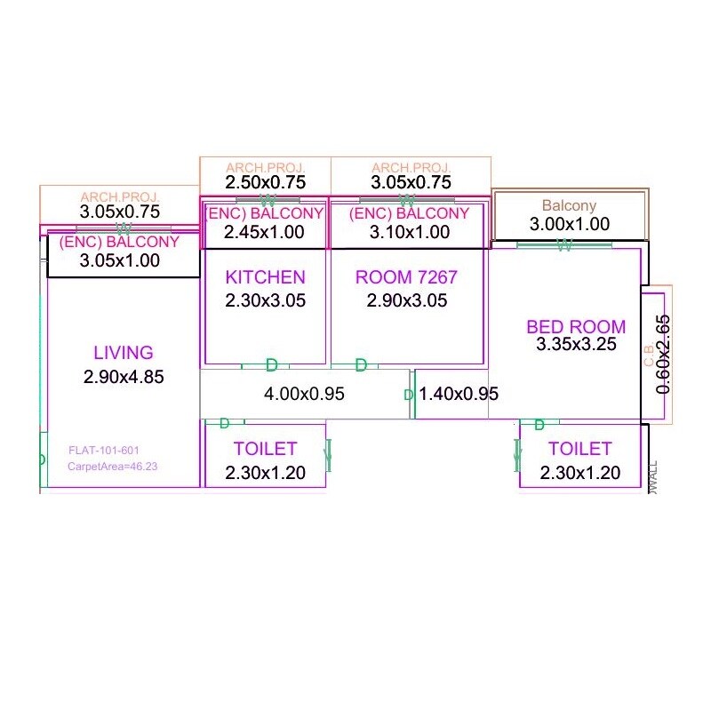 Floor plan of 2 BHK 498 Sq. Ft. Apartment in Rui Shree Nirmala Heights, Thane