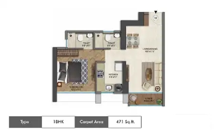 1 BHK 471 Sq. Ft. Apartment in Runwal 25 Hour Life