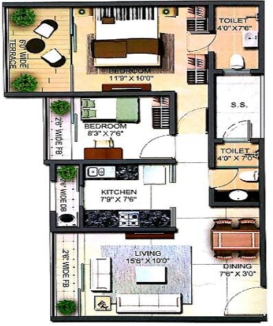 Floor plan of 2 BHK 541 Sq. Ft. Apartment in Runwal Codename 612, Thane