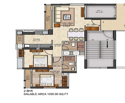 Floor plan of 2 BHK 1090 Sq. Ft. Apartment in Runwal Conch, Thane