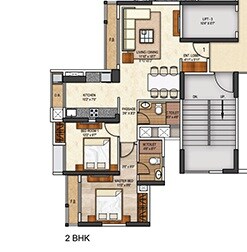 Floor plan of 2 BHK 683 Sq. Ft. Apartment in Runwal Doris, Thane
