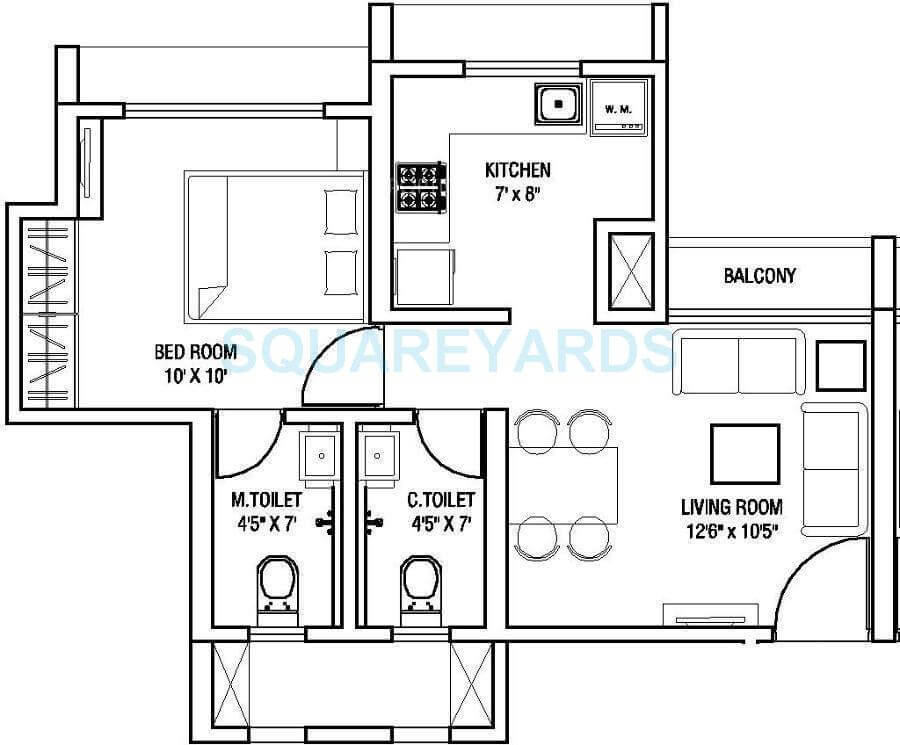 Floor plan of 1 BHK 422 Sq. Ft. Apartment in Runwal Eirene, Thane