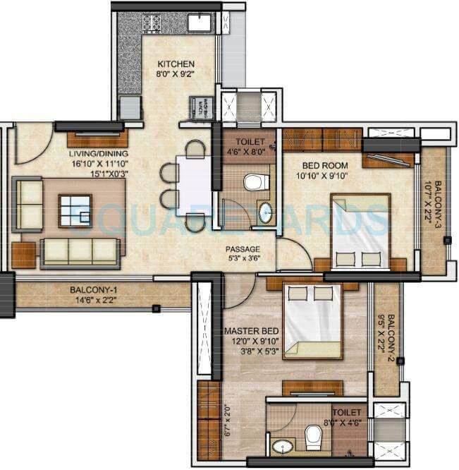 Floor plan of 2 BHK 531 Sq. Ft. Apartment in Runwal Eirene, Thane