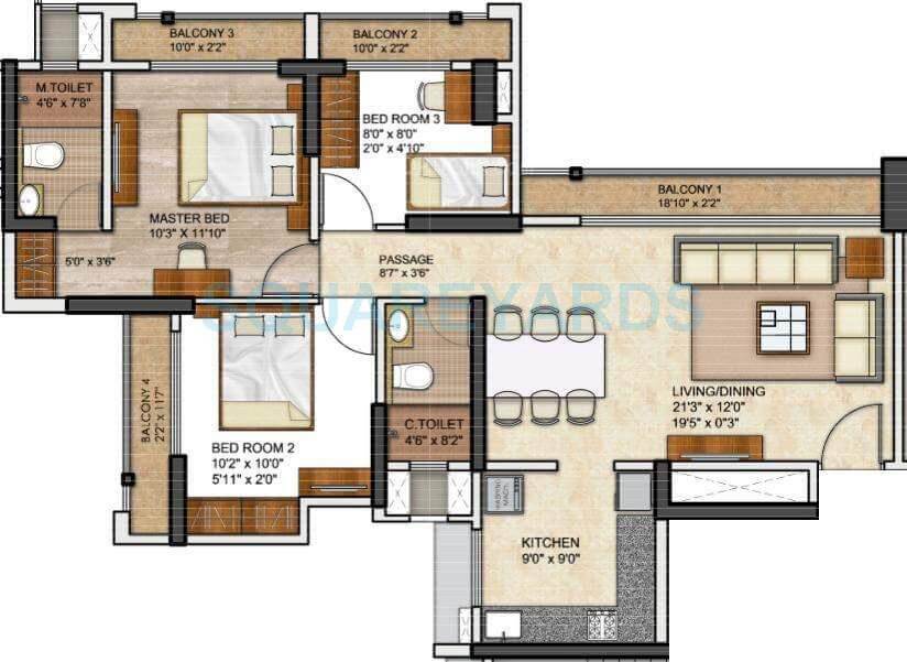 Floor plan of 350 Sq. Ft. Studio in Runwal Eirene, Thane