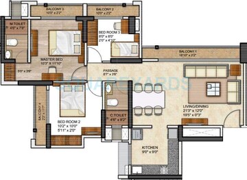 3 BHK Apartment at Runwal Eirene, Balkum Pada – for Rent