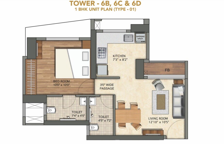 1 BHK 373 Sq. Ft. Apartment