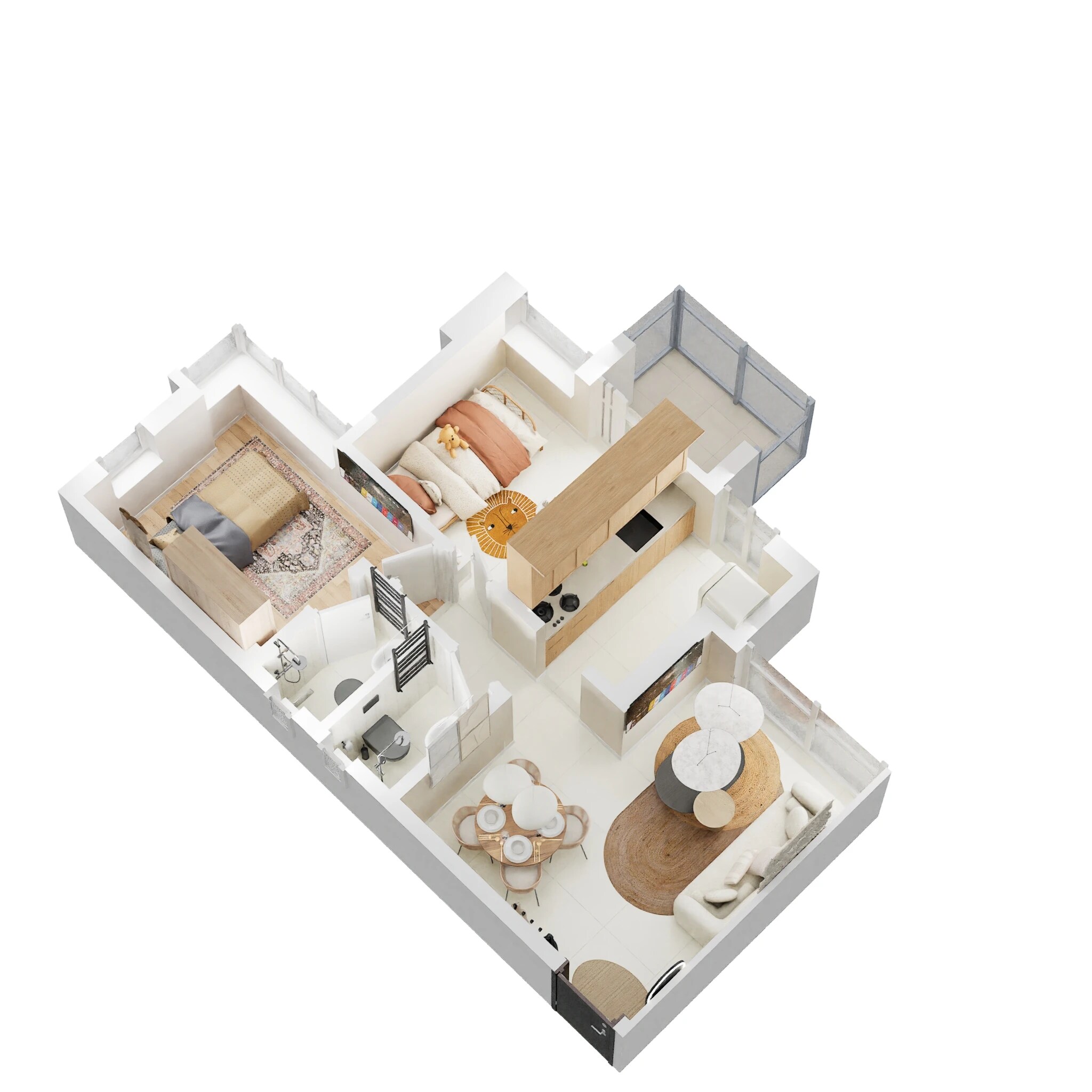 Floor plan of 2 BHK 596 Sq. Ft. Apartment in Runwal Garden City, Thane