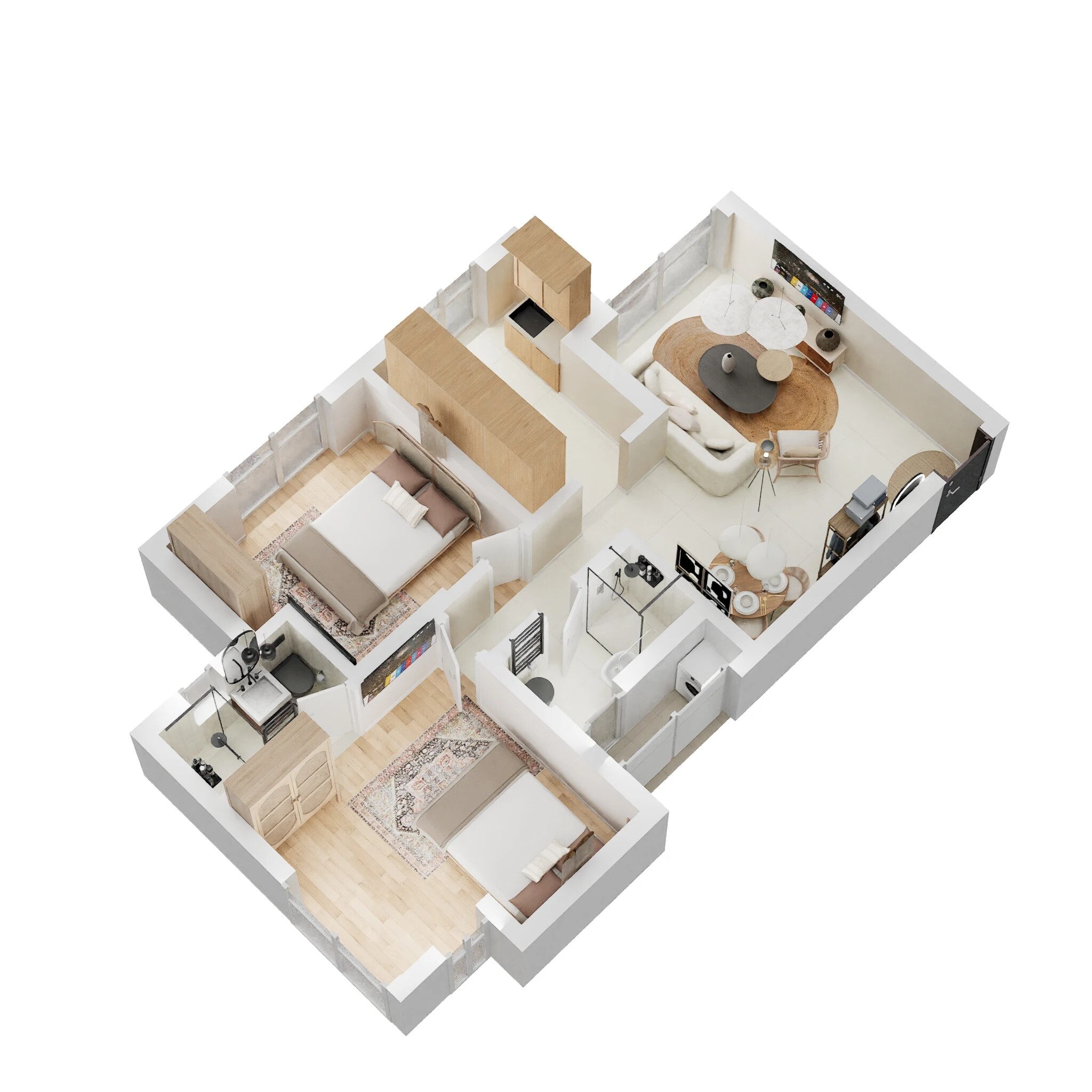 Floor plan of 2 BHK 644 Sq. Ft. Apartment in Runwal Garden City, Thane