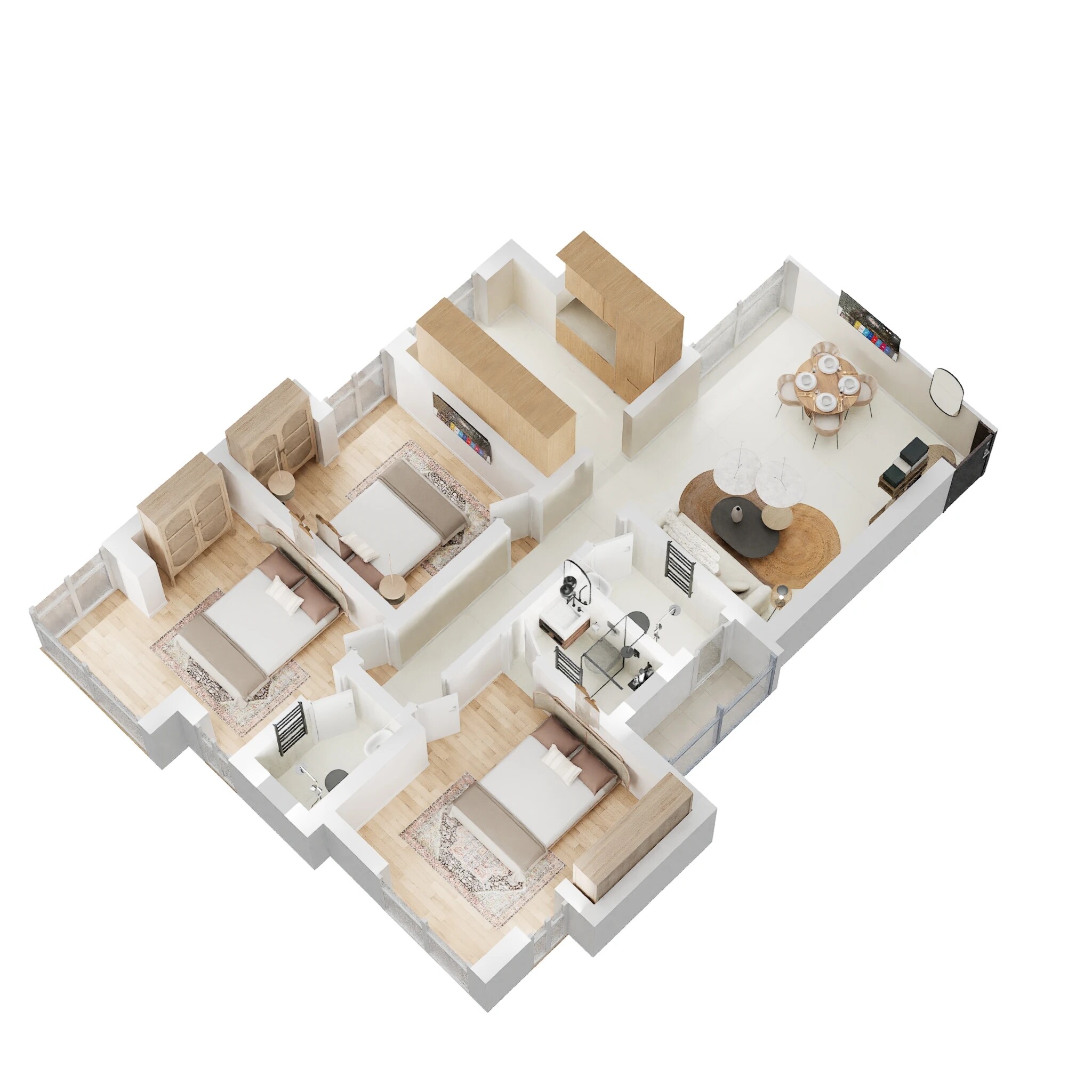Floor plan of 3 BHK 740 Sq. Ft. Apartment in Runwal Garden City, Thane