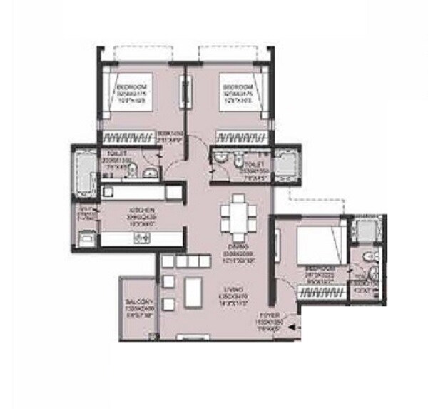 3 BHK 682 Sq. Ft. Apartment