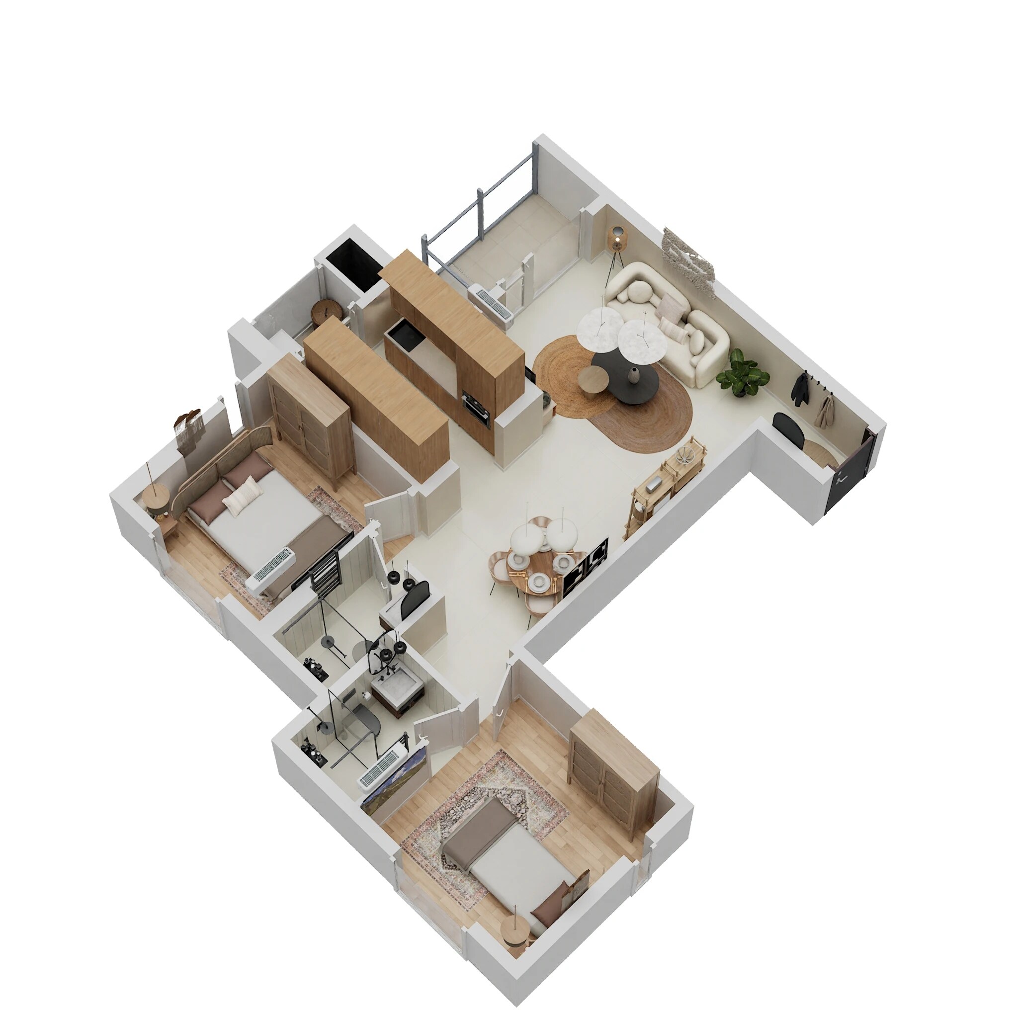 Floor plan of 2 BHK 674 Sq. Ft. Apartment in Runwal Gardens Phase 2, Thane