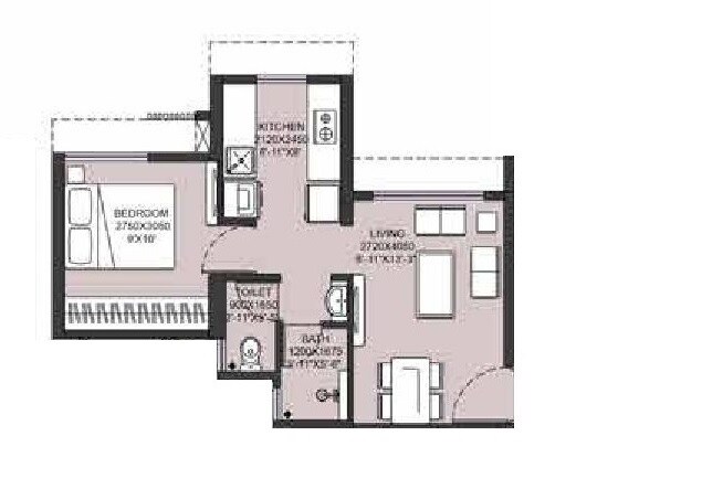 Floor plan of 1 BHK Apartment - 446 sq. ft. in Runwal Gardens Phase 3, Thane
