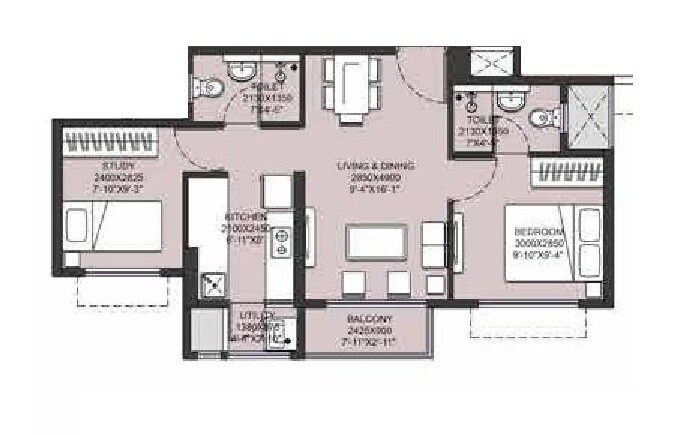 Floor plan of 2 BHK Apartment - 540 sq. ft. in Runwal Gardens Phase 3, Thane