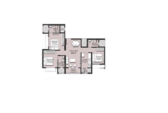 Floor plan of 3 BHK Apartment - 681 sq. ft. in Runwal Gardens Phase 3, Thane