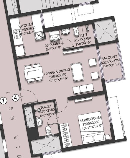 Floor plan of 1 BHK 353 Sq. Ft. Apartment in Runwal Gardens Phase I, Thane