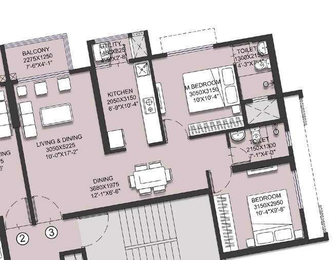 Floor plan of 1 BHK 486 Sq. Ft. Apartment in Runwal Gardens Phase I, Thane