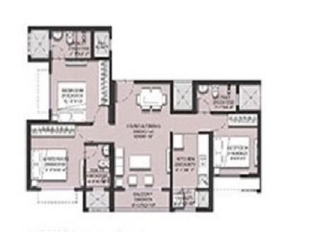 Floor plan of 3 BHK 856 Sq. Ft. Apartment in Runwal Gardens Phase I, Thane