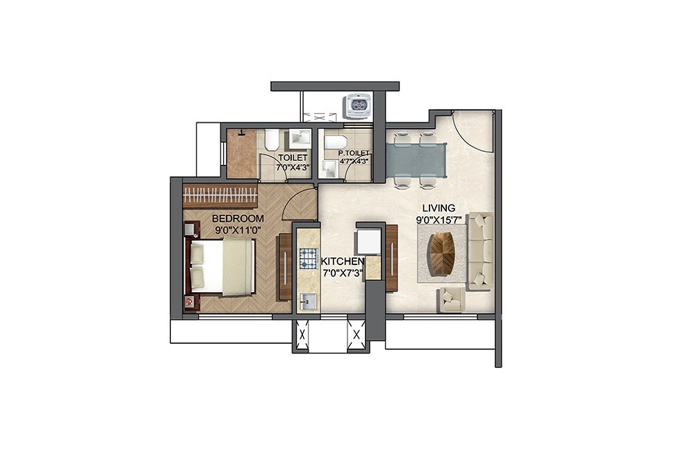 1 BHK 358 Sq. Ft. Apartment in Runwal Lands End