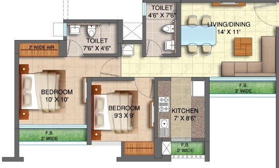 2 BHK 520 Sq. Ft. Apartment