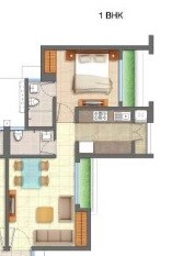 Floor plan of 1 BHK 665 Sq. Ft. Apartment in Runwal My City Codename Walk, Thane