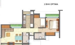 Floor plan of 2 BHK 795 Sq. Ft. Apartment in Runwal My City Codename Walk, Thane
