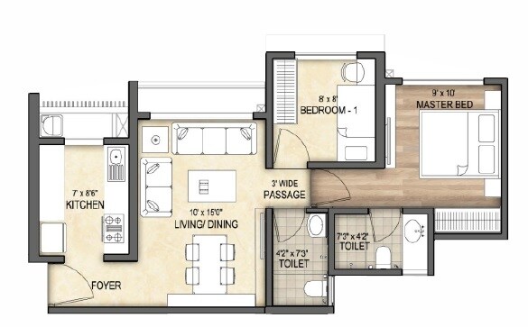 2 BHK 502 Sq. Ft. Apartment