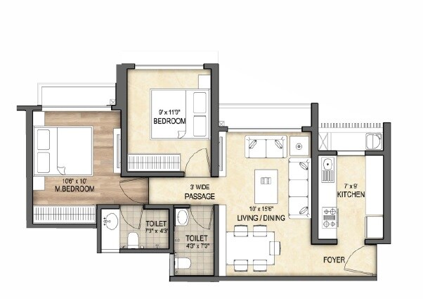 2 BHK 570 Sq. Ft. Apartment