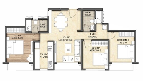  3 BHK Apartment at Runwal My City Phase II Cluster 05, Usarghar Gaon – for Rent