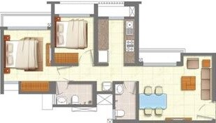 Floor plan of 2 BHK 840 Sq. Ft. Apartment in Runwal My Desire, Thane