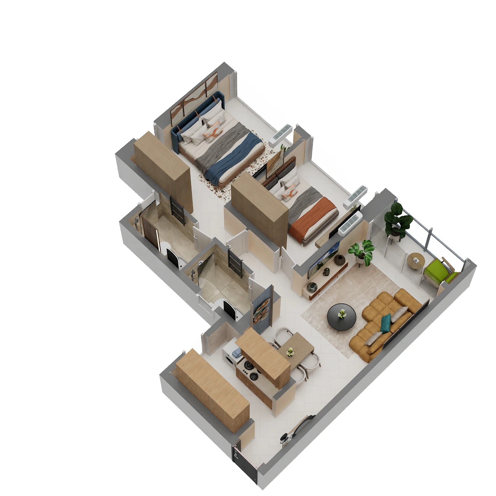 Floor plan of 2 BHK 681 Sq. Ft. Apartment in Runwal One, Thane