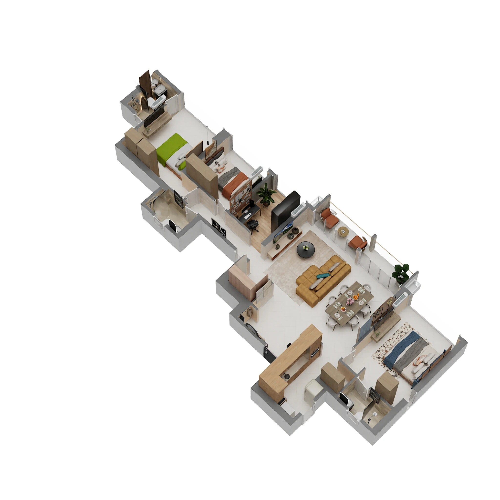 Floor plan of 3 BHK 1036 Sq. Ft. Apartment in Runwal One, Thane