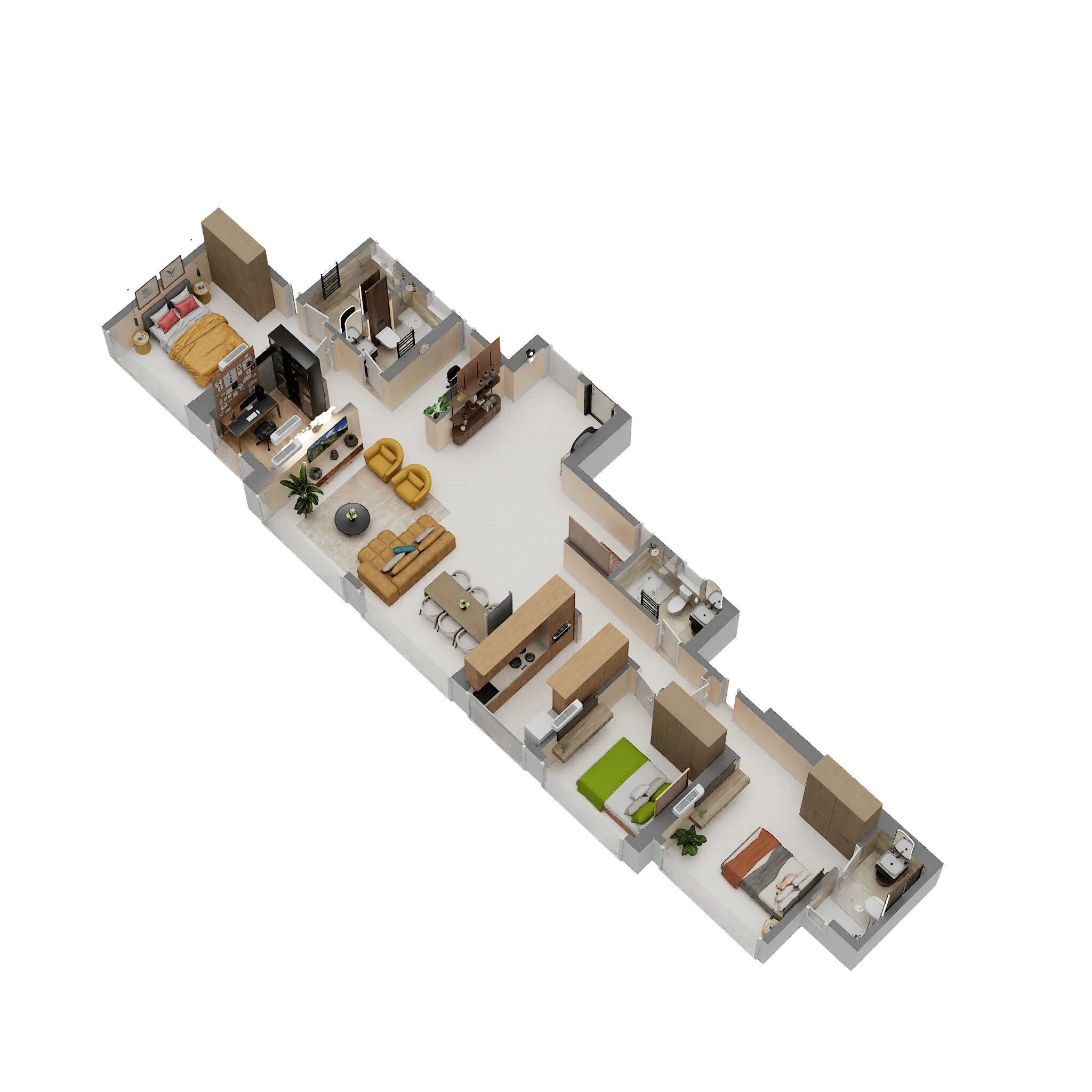 Floor plan of 3 BHK 1059 Sq. Ft. Apartment in Runwal One, Thane