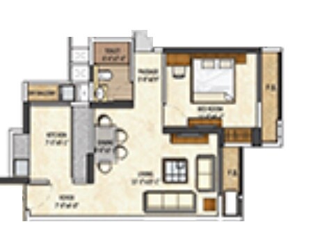 Floor plan of 1 BHK 365 Sq. Ft. Apartment in Runwal Pearl, Thane