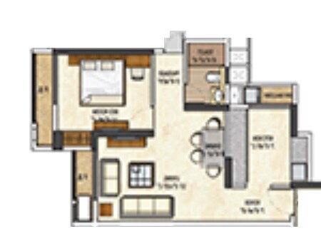 Floor plan of 1 BHK 427 Sq. Ft. Apartment in Runwal Pearl, Thane