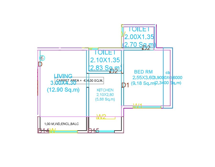 Floor plan of 1 BHK 398 Sq. Ft. Apartment in Rupali Vaishnavi Heights, Thane